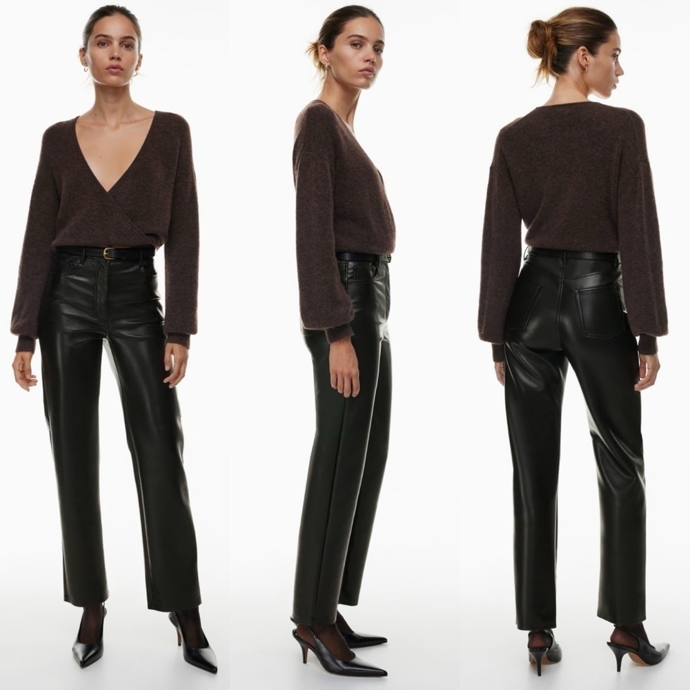 Aritzia Wilfred Womens Melina High Rise Straight Leg Black Vegan Leather Size 4